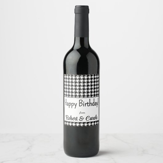 Aangepaste tekst, Happy Birthday Houndstooth (6) Wijn Etiket (Voorkant)