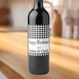 Aangepaste tekst, Happy Birthday Houndstooth (6) Wijn Etiket