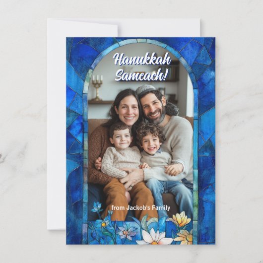 Aangepaste tekst Happy Chanoeka, glas in lood Feestdagenkaart (Voorkant)