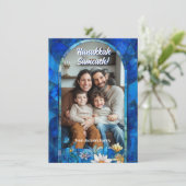 Aangepaste tekst Happy Chanoeka, glas in lood Feestdagenkaart (Staand voorkant)