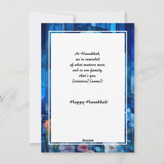 Aangepaste tekst Happy Chanoeka, glas in lood Feestdagenkaart (Achterkant)