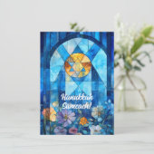 Aangepaste tekst Happy Chanoeka, glas in lood Feestdagenkaart (Staand voorkant)