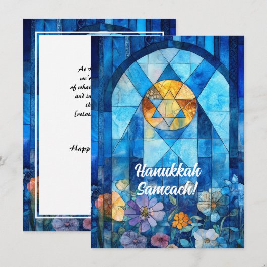 Aangepaste tekst Happy Chanoeka, glas in lood Feestdagenkaart (Voorkant / Achterkant)