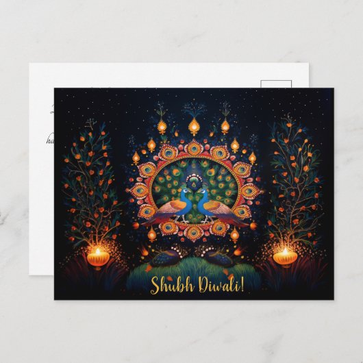 Aangepaste tekst 🦚🛕🤩 Happy Diwali Briefkaart (Voorkant / Achterkant)