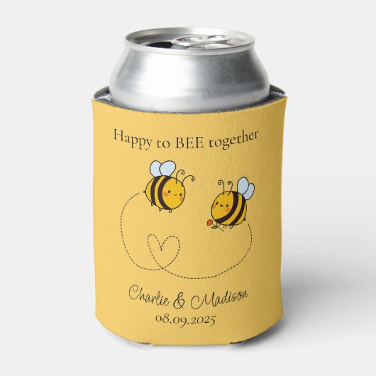 Aangepaste tekst Happy Love Bees Blikjeskoeler (Blikje Voorkant)