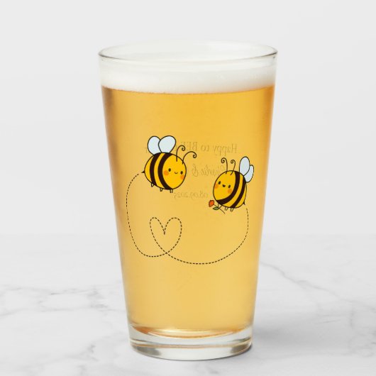 Aangepaste tekst Happy Love Bees Glas (Voorkant gevuld)