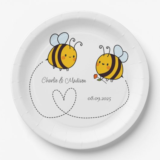 Aangepaste tekst Happy Love Bees Papieren Bordje (Voorkant)