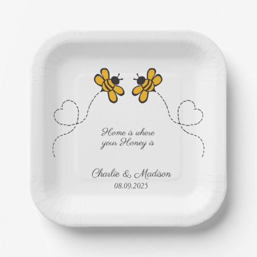 Aangepaste tekst Happy Love Bees Papieren Bordje (Voorkant)