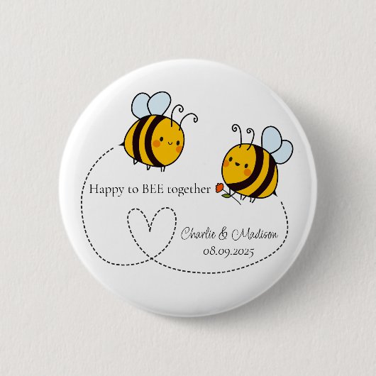 Aangepaste tekst Happy Love Bees Ronde Button 5,7 Cm (Voorkant)