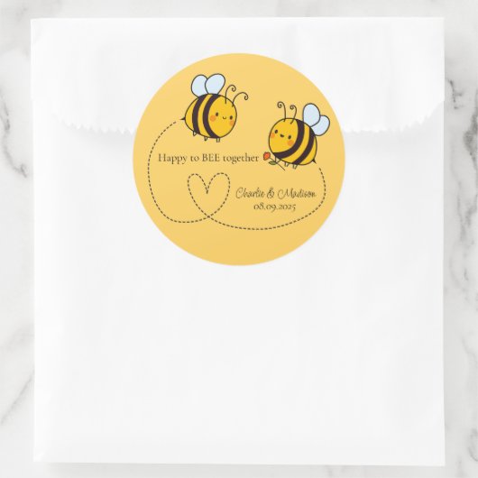 Aangepaste tekst Happy Love Bees Ronde Sticker (Tas)