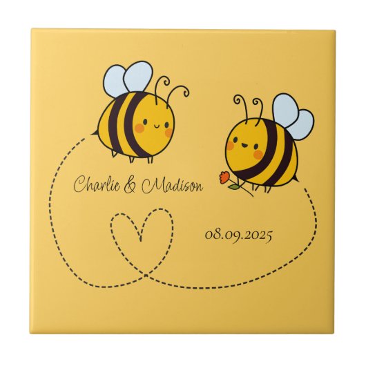 Aangepaste tekst Happy Love Bees Tegeltje (Voorkant)