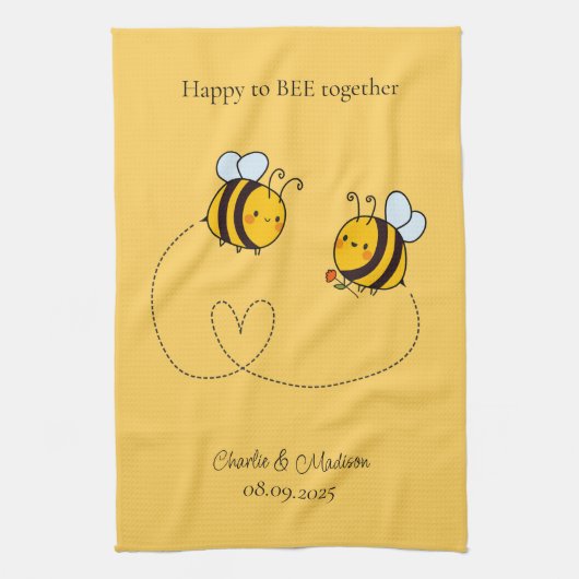 Aangepaste tekst Happy Love Bees Theedoek (Verticaal)