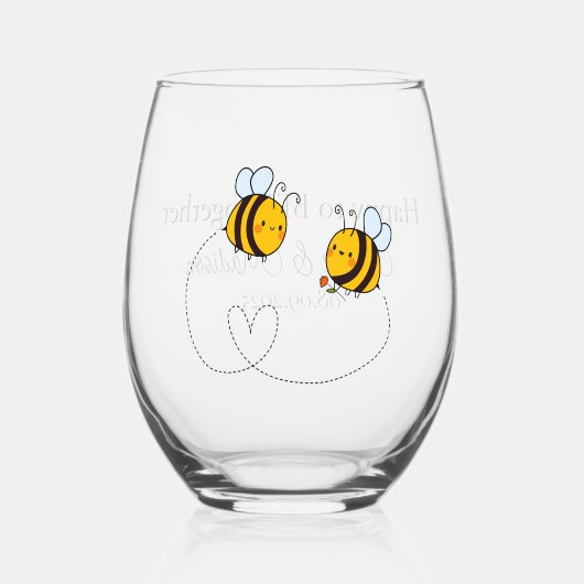 Aangepaste tekst Happy Love Bees Wijnglas Zonder Voet (Voorkant)