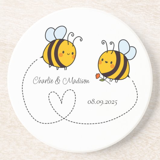 Aangepaste tekst Happy Love Bees Zandsteen Onderzetter (Voorkant)