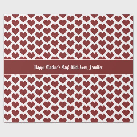Aangepaste tekst Happy Moederdag Red Heart Patroon Cadeaupapier (Vlak)