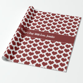 Aangepaste tekst Happy Moederdag Red Heart Patroon Cadeaupapier