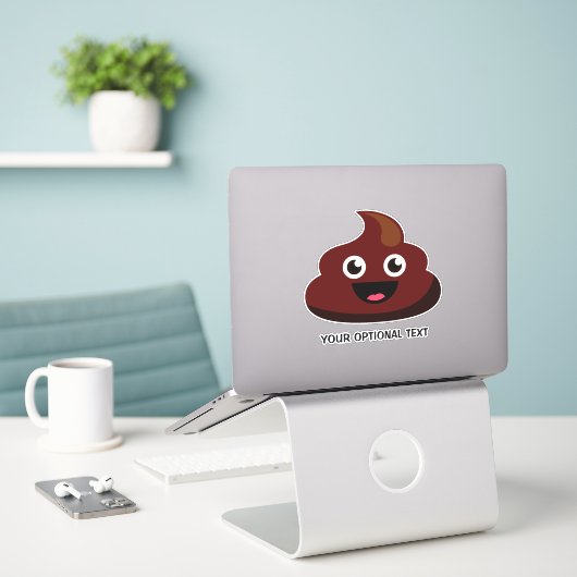 Aangepaste tekst Happy Poop Sticker (Laptop op bureau)