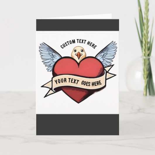 Aangepaste tekst | Hart Grappige meeuw tatoeage Kaart (Voorkant)