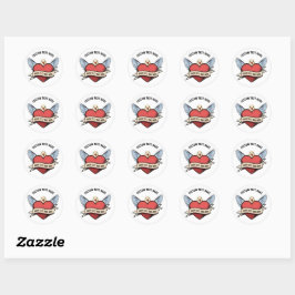 Aangepaste tekst | Hart Grappige Zeemeeuw tattoo Ronde Sticker