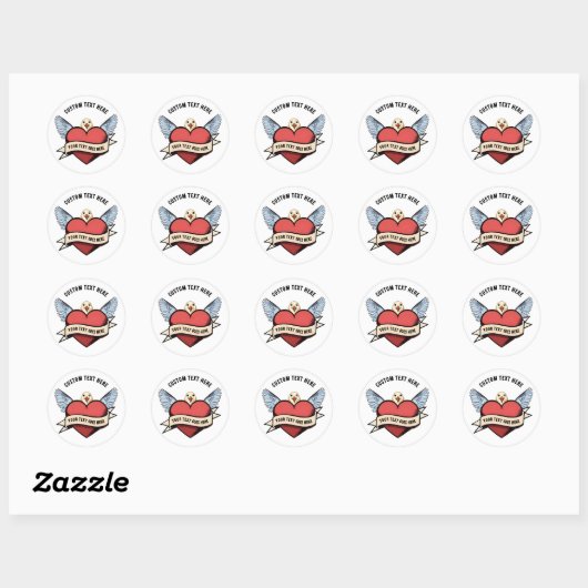 Aangepaste tekst | Hart Grappige Zeemeeuw tattoo Ronde Sticker (Vel)