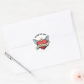 Aangepaste tekst | Hart Grappige Zeemeeuw tattoo Ronde Sticker (Envelop)