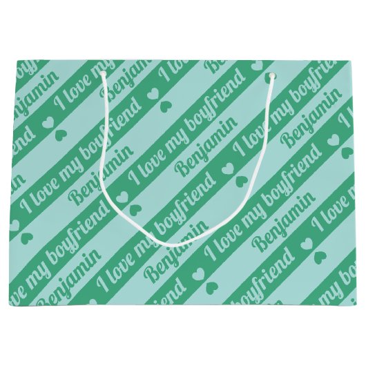 Aangepaste tekst Harten Strepen Groen Blauwgroen V Groot Cadeauzakje (Voorkant)