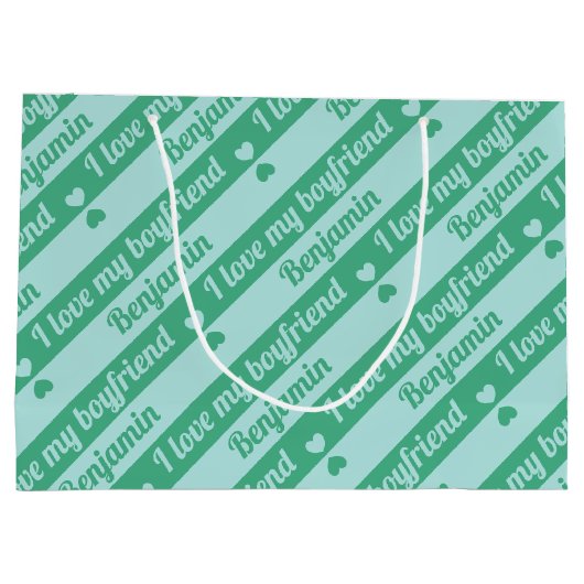 Aangepaste tekst Harten Strepen Groen Blauwgroen V Groot Cadeauzakje (Achterkant)