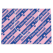 Aangepaste tekst Harten Strepen Roze Navy Valentij Groot Cadeauzakje (Voorkant)