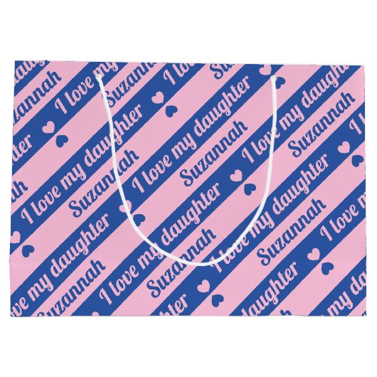 Aangepaste tekst Harten Strepen Roze Navy Valentij Groot Cadeauzakje (Achterkant)
