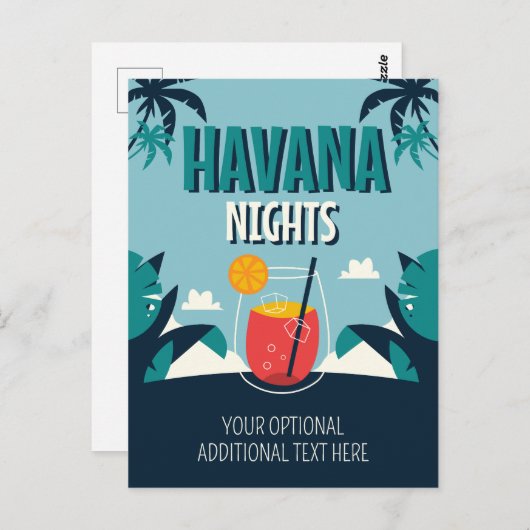 Aangepaste tekst "Havana Nights" Briefkaart (Voorkant / Achterkant)