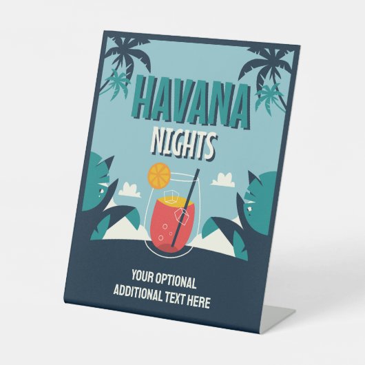 Aangepaste tekst "Havana Nights" Reclamebord Met Voetstuk (Voorkant)