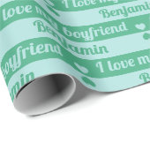 Aangepaste tekst Hearts Stripes Valentijns groen B Cadeaupapier (Rol Hoek)