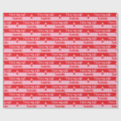 Aangepaste tekst Hearts Stripes Valentijns rood ro Cadeaupapier (Vlak)