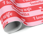 Aangepaste tekst Hearts Stripes Valentijns rood ro Cadeaupapier (Rol Hoek)