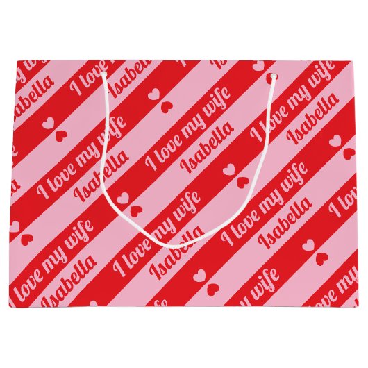 Aangepaste tekst Hearts Stripes Valentijns rood ro Groot Cadeauzakje (Voorkant)