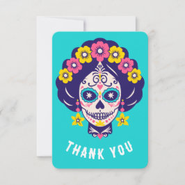 Aangepaste tekst Heldere Bloemen Suiker Skull Girl Bedankkaart