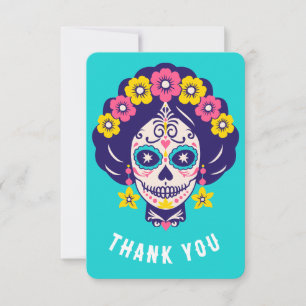 Aangepaste tekst Heldere Bloemen Suiker Skull Girl Bedankkaart