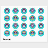 Aangepaste tekst Heldere Bloemen Suiker Skull Girl Ronde Sticker (Vel)