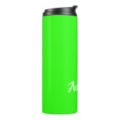 Aangepaste tekst heldergroen vlak thermosbeker (Gedraaid links)
