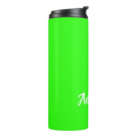 Aangepaste tekst heldergroen vlak thermosbeker (Gedraaid links)
