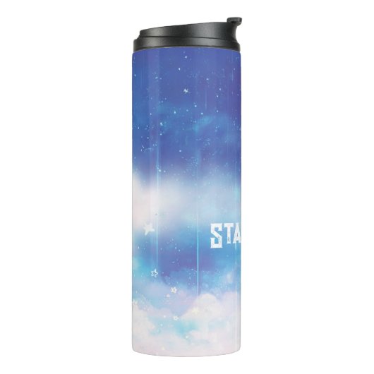 Aangepaste tekst Hemelse Blauwe Nevel Thermische T Thermosbeker (Gedraaid links)