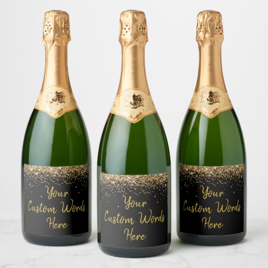 Aangepaste Tekst Hier Persoonlijk Zwart Goud Cadea Sparkling Wijnetiket (Flessen)