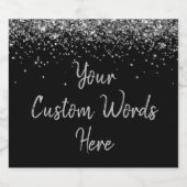 Aangepaste Tekst Hier Persoonlijk Zwart & Zilver Sparkling Wijnetiket (Enkel label)