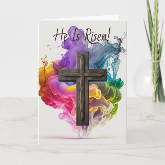 Aangepaste tekst, 'Hij is gerezen' Rainbow Cross-p Kaart (Voorkant)