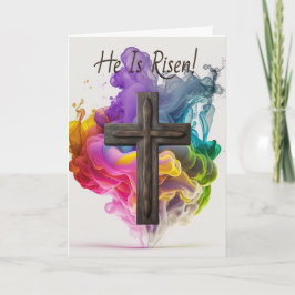 Aangepaste tekst, 'Hij is gerezen' Rainbow Cross-p Kaart
