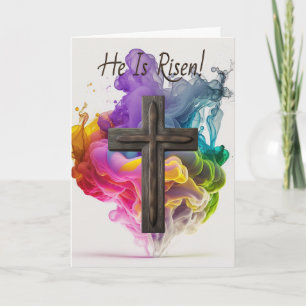 Aangepaste tekst, 'Hij is gerezen' Rainbow Cross-p Kaart
