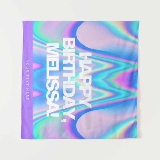 Aangepaste tekst Holografisch Iridescent Y2K Feest Wandkleed (Voorkant (horizontaal))