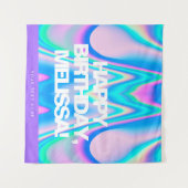 Aangepaste tekst Holografisch Iriserend Y2K Feest Wandkleed (Voorkant (horizontaal))