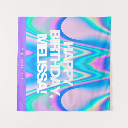 Aangepaste tekst Holografisch Iriserend Y2K Feest Wandkleed (Voorkant (horizontaal))