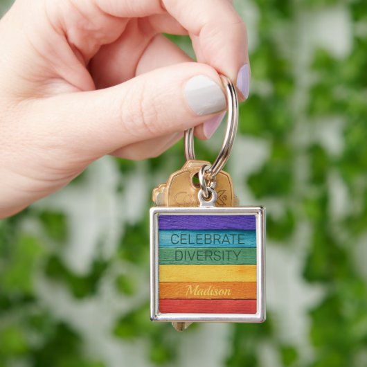 Aangepaste tekst houtstructuur regenboogvlag sleutelhanger (Hand)